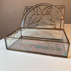 Iridescent Glass Jewelry Box with Butterfly Design stained glass